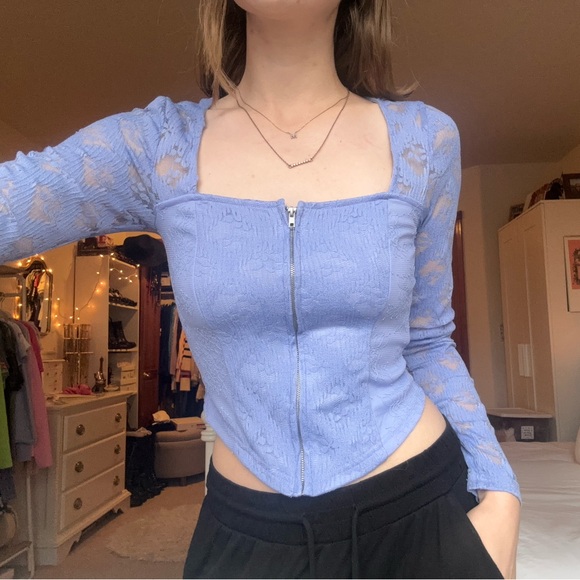 forever 21 purple lavender lace zip up corset long sleeve top - Picture 2 of 12